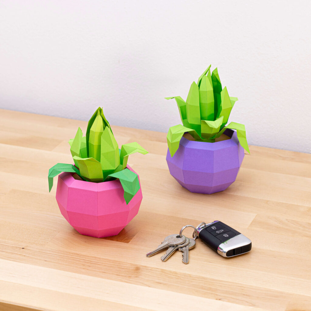 Agave plant in a round flower pot on a wooden desk